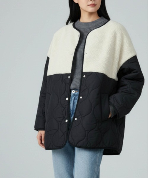 セール】ボア切り替えキルティングコート（ミリタリージャケット