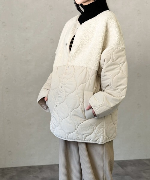 キルティング デニム ボア 切り替え レイヤード gジャン ミリタリー