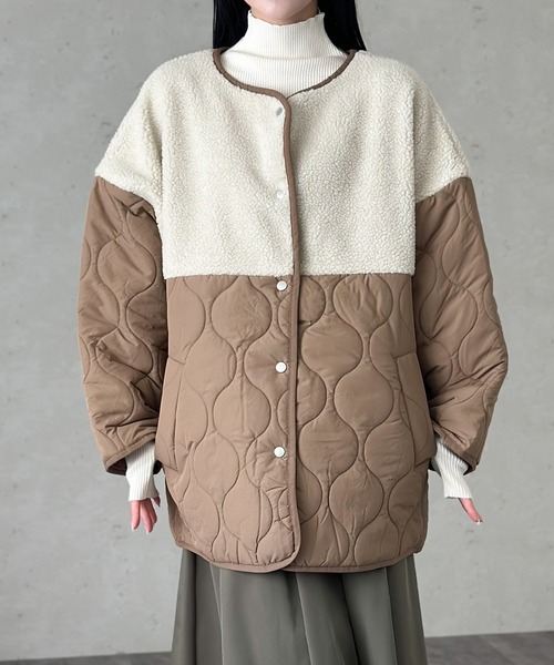 キルティング デニム　ボア 切り替え　レイヤード gジャン ミリタリー　コート Per sist ence（パーシエンス）の「ボア切り替えキルティング