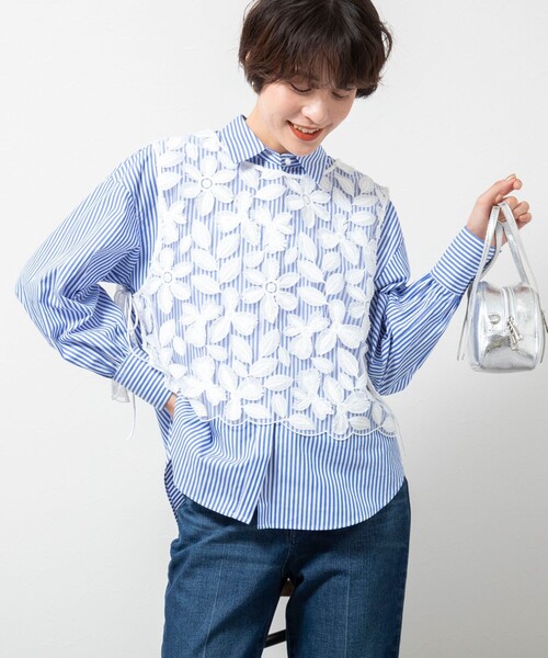 NOLLEY’S(ノーリーズ)の「BROCHE レース2WAYショートジレ(シャツ/ブラウス・レディース・オフホワイト・38)」の4枚目の写真