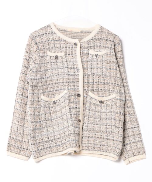 Q（キュー）の「ツイードカーディガン（カーディガン/ボレロ・レディース・ライトグリーン/アイボリー・MEDIUM）」の4枚目の写真