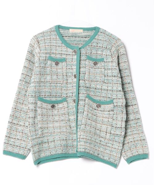 Q（キュー）の「ツイードカーディガン（カーディガン/ボレロ・レディース・ライトグリーン/アイボリー・MEDIUM）」の5枚目の写真