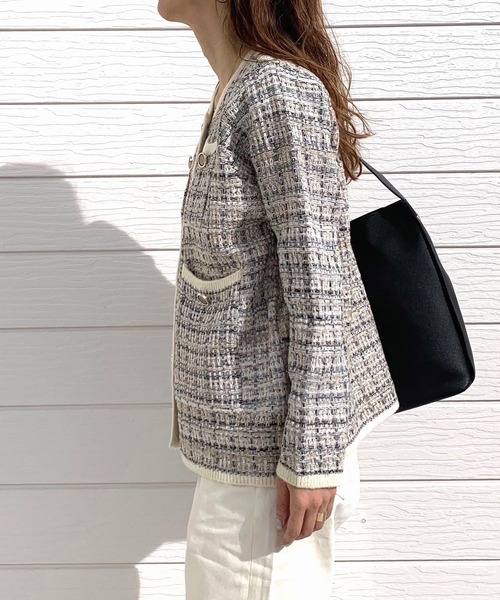 Q（キュー）の「ツイードカーディガン（カーディガン/ボレロ・レディース・ライトグリーン/アイボリー・MEDIUM）」の6枚目の写真