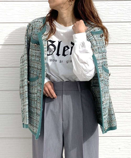 Q（キュー）の「ツイードカーディガン（カーディガン/ボレロ・レディース・ライトグリーン/アイボリー・MEDIUM）」の10枚目の写真