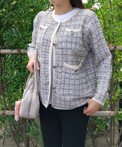 Q（キュー）の「ツイードカーディガン（カーディガン/ボレロ・レディース・ライトグリーン/アイボリー・MEDIUM）」の15枚目の写真