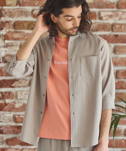 RATTLE TRAP（ラトルトラップ）の「楊柳カチオン7分袖レギュラーカラーシャツ（シャツ/ブラウス・メンズ・ブラック/グリーン/ブラウン/ベージュ・LL/L/M/S）」の2枚目の写真