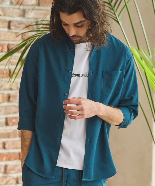 RATTLE TRAP（ラトルトラップ）の「楊柳カチオン7分袖レギュラーカラーシャツ（シャツ/ブラウス・メンズ・ブラック/グリーン/ブラウン/ベージュ・LL/L/M/S）」の4枚目の写真