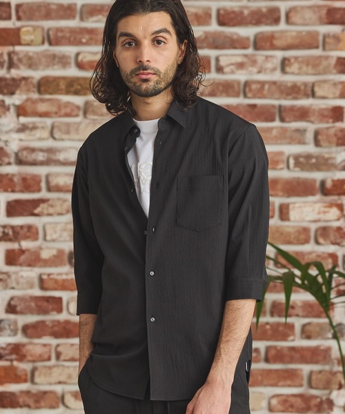 RATTLE TRAP（ラトルトラップ）の「楊柳カチオン7分袖レギュラーカラーシャツ（シャツ/ブラウス・メンズ・ブラック/グリーン/ブラウン/ベージュ・LL/L/M/S）」の3枚目の写真