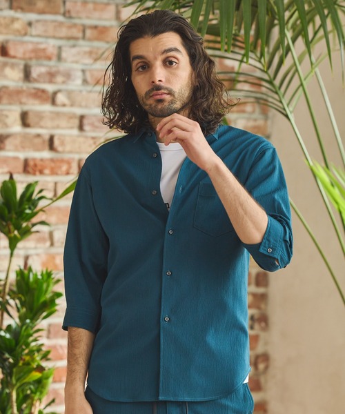 RATTLE TRAP（ラトルトラップ）の「楊柳カチオン7分袖レギュラーカラーシャツ（シャツ/ブラウス・メンズ・ブラック/グリーン/ブラウン/ベージュ・LL/L/M/S）」の21枚目の写真