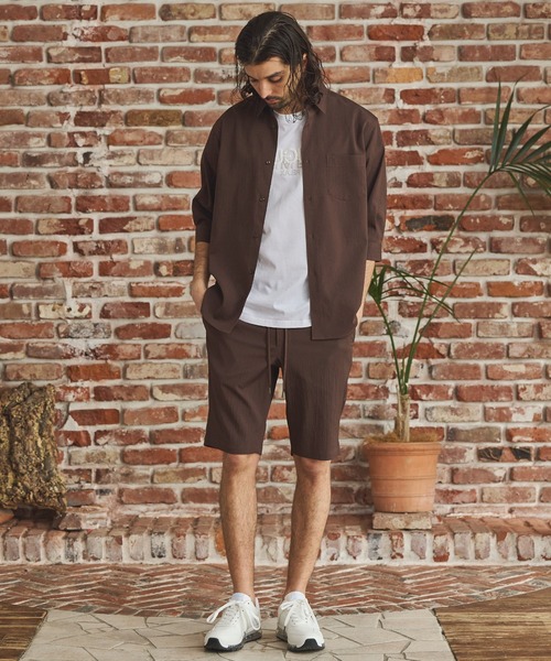 RATTLE TRAP（ラトルトラップ）の「楊柳カチオン7分袖レギュラーカラーシャツ（シャツ/ブラウス・メンズ・ブラック/グリーン/ブラウン/ベージュ・LL/L/M/S）」の6枚目の写真