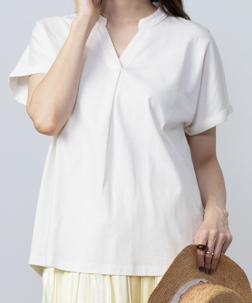 NAVY(ネイビー)の「NAVY 抗菌・UVカット・紫外線対策 ベーシックスキッパーTシャツ(Tシャツ/カットソー・レディース・ホワイト/ブラック/ピンク/グリーン系その他/モカ・L/M/S/XL)」の2枚目の写真
