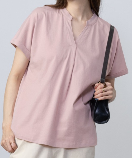 NAVY(ネイビー)の「NAVY 抗菌・UVカット・紫外線対策 ベーシックスキッパーTシャツ(Tシャツ/カットソー・レディース・ホワイト/ブラック/ピンク/グリーン系その他/モカ・L/M/S/XL)」の1枚目の写真