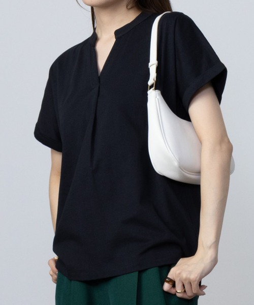 NAVY(ネイビー)の「NAVY 抗菌・UVカット・紫外線対策 ベーシックスキッパーTシャツ(Tシャツ/カットソー・レディース・ホワイト/ブラック/ピンク/グリーン系その他/モカ・L/M/S/XL)」の3枚目の写真
