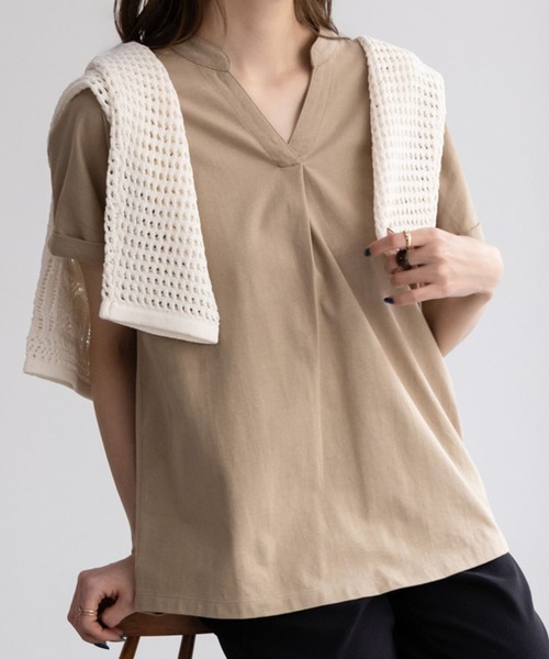 NAVY(ネイビー)の「NAVY 抗菌・UVカット・紫外線対策 ベーシックスキッパーTシャツ(Tシャツ/カットソー・レディース・ホワイト/ブラック/ピンク/グリーン系その他/モカ・L/M/S/XL)」の4枚目の写真