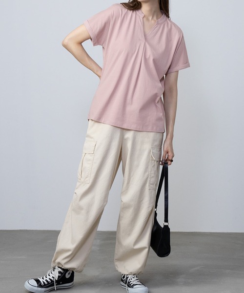 NAVY(ネイビー)の「NAVY 抗菌・UVカット・紫外線対策 ベーシックスキッパーTシャツ(Tシャツ/カットソー・レディース・ホワイト/ブラック/ピンク/グリーン系その他/モカ・L/M/S/XL)」の10枚目の写真