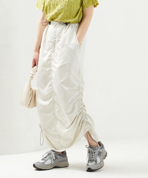 FREAK'S STORE（フリークスストア）の「限定展開　サイド ギャザー ドローコード スカート（スカート・レディース・ピンク/ナチュラル/オリーブ/ブラック・SMALL/MEDIUM）」の2枚目の写真