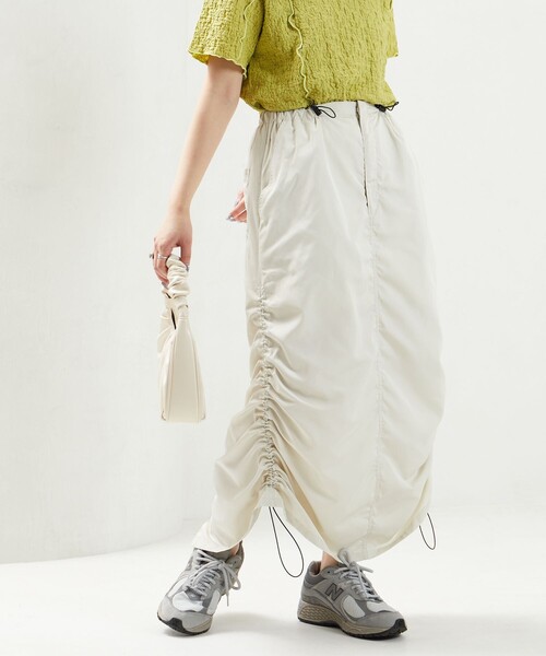 FREAK'S STORE（フリークスストア）の「限定展開　サイド ギャザー ドローコード スカート（スカート・レディース・ピンク/ナチュラル/オリーブ/ブラック・SMALL/MEDIUM）」の10枚目の写真