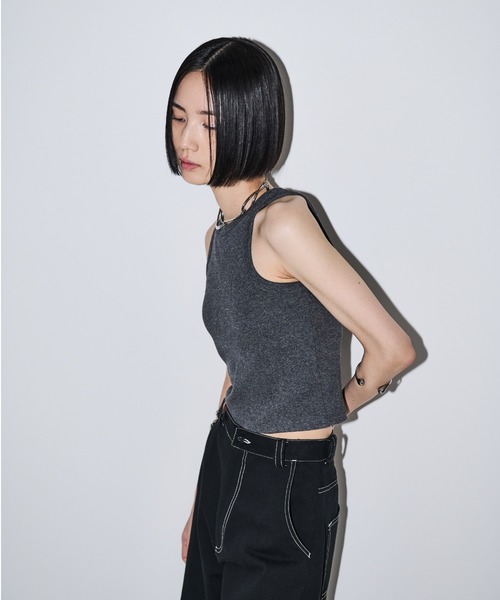 【なっち】リブソリッドショートタンクトップ SHIROHATO タンクトップ レディース おしゃれ ショート丈 リブ