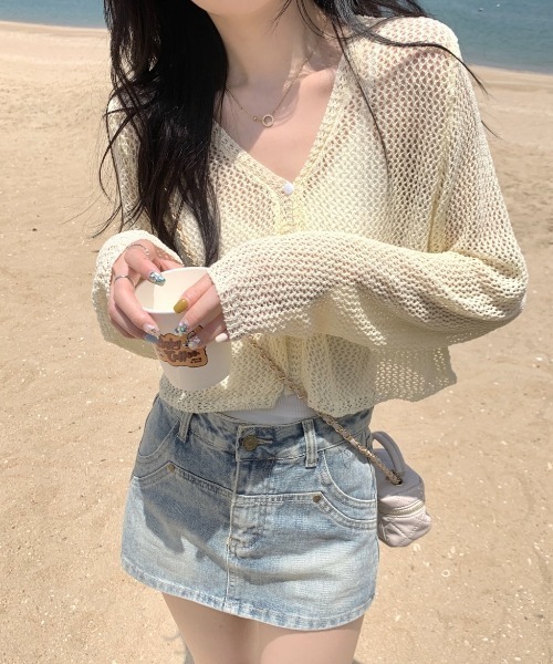 Sibra（シブラ）の「ショート丈ニットカーディガン（カーディガン/ボレロ・レディース・ホワイト/ピンク/アイボリー/ブラック/ブルー・M）」の13枚目の写真