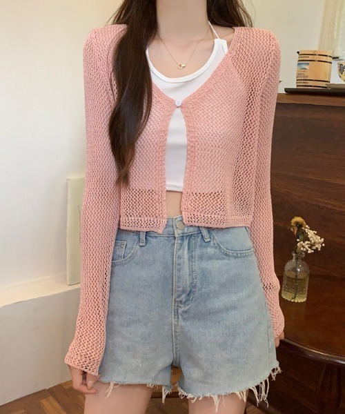 Sibra（シブラ）の「ショート丈ニットカーディガン（カーディガン/ボレロ・レディース・ホワイト/ピンク/アイボリー/ブラック/ブルー・M）」の21枚目の写真