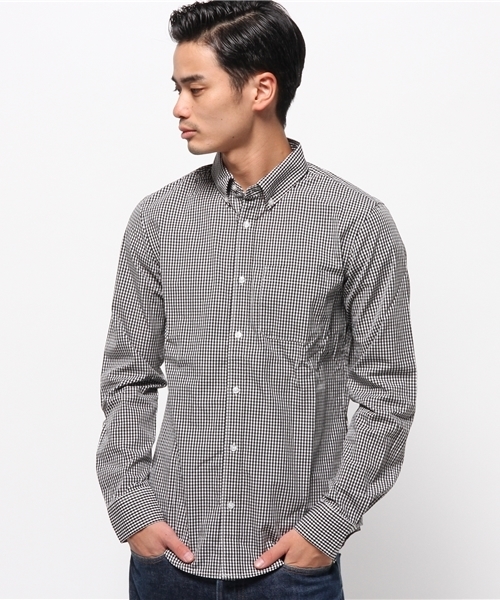 koe（コエ）の「ギンガムチェックボタンダウンシャツ（シャツ/ブラウス・メンズ・ネイビー/ブラック・SMALL/LARGE/MEDIUM/LL）」の2枚目の写真