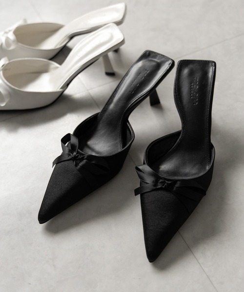 me+em select(ミームセレクト)の「【 2color 】サテンリボンポインテッドトゥバレエコアミュール / satin ribbon pointed toe ballet core mules(パンプス・レディース・アイボリー/ブラック・36/37/38/39)」の3枚目の写真