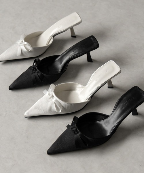 me+em select(ミームセレクト)の「【 2color 】サテンリボンポインテッドトゥバレエコアミュール / satin ribbon pointed toe ballet core mules(パンプス・レディース・アイボリー/ブラック・36/37/38/39)」の4枚目の写真