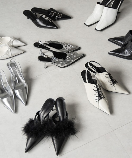 me+em select(ミームセレクト)の「【 2color 】サテンリボンポインテッドトゥバレエコアミュール / satin ribbon pointed toe ballet core mules(パンプス・レディース・アイボリー/ブラック・36/37/38/39)」の7枚目の写真