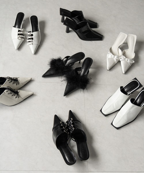 me+em select(ミームセレクト)の「【 2color 】サテンリボンポインテッドトゥバレエコアミュール / satin ribbon pointed toe ballet core mules(パンプス・レディース・アイボリー/ブラック・36/37/38/39)」の8枚目の写真