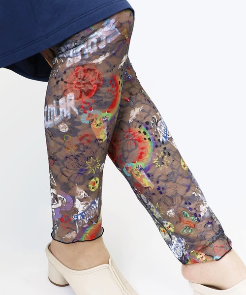 ScoLar（スカラー）の「142604：POP柄orアート花柄 2パターンチュールレースレギンス（レギンス/スパッツ・レディース・チャコールグレー/グレー・M）」の5枚目の写真