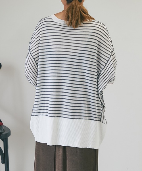 un dix cors（アンディコール）の「《着まわしやすい・薄手ニット》ボーダーバンザイニット（ニット/セーター・レディース・ブラック/オフホワイト・FREE）」の10枚目の写真
