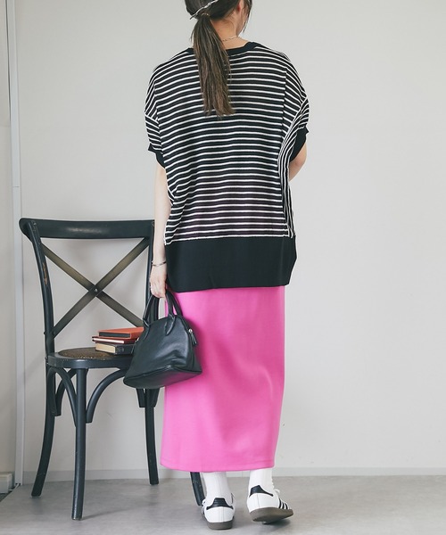 un dix cors（アンディコール）の「《着まわしやすい・薄手ニット》ボーダーバンザイニット（ニット/セーター・レディース・ブラック/オフホワイト・FREE）」の21枚目の写真