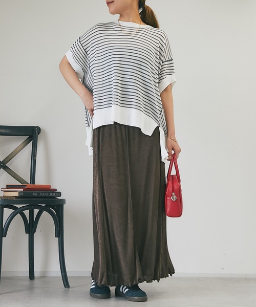 un dix cors（アンディコール）の「《着まわしやすい・薄手ニット》ボーダーバンザイニット（ニット/セーター・レディース・ブラック/オフホワイト・FREE）」の6枚目の写真