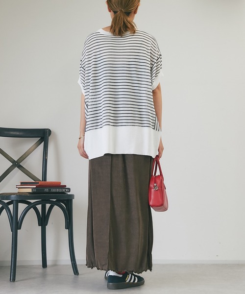 un dix cors（アンディコール）の「《着まわしやすい・薄手ニット》ボーダーバンザイニット（ニット/セーター・レディース・ブラック/オフホワイト・FREE）」の4枚目の写真