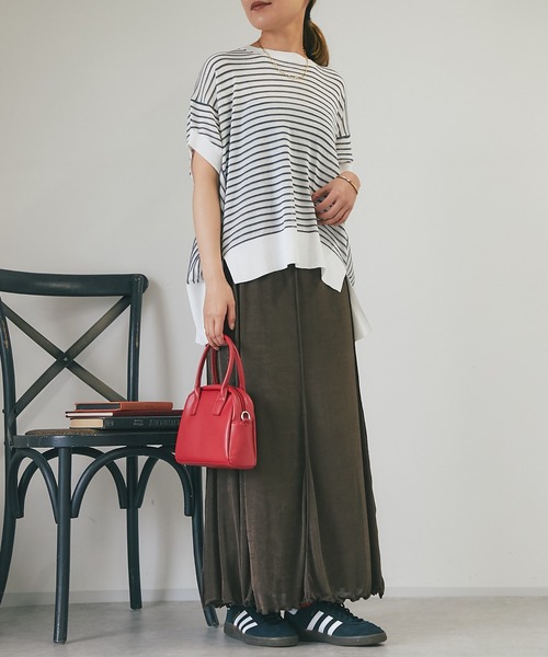 un dix cors（アンディコール）の「《着まわしやすい・薄手ニット》ボーダーバンザイニット（ニット/セーター・レディース・ブラック/オフホワイト・FREE）」の3枚目の写真