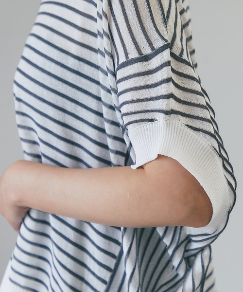 un dix cors（アンディコール）の「《着まわしやすい・薄手ニット》ボーダーバンザイニット（ニット/セーター・レディース・ブラック/オフホワイト・FREE）」の16枚目の写真