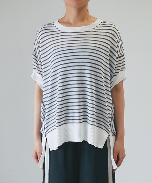 un dix cors（アンディコール）の「《着まわしやすい・薄手ニット》ボーダーバンザイニット（ニット/セーター・レディース・ブラック/オフホワイト・FREE）」の12枚目の写真