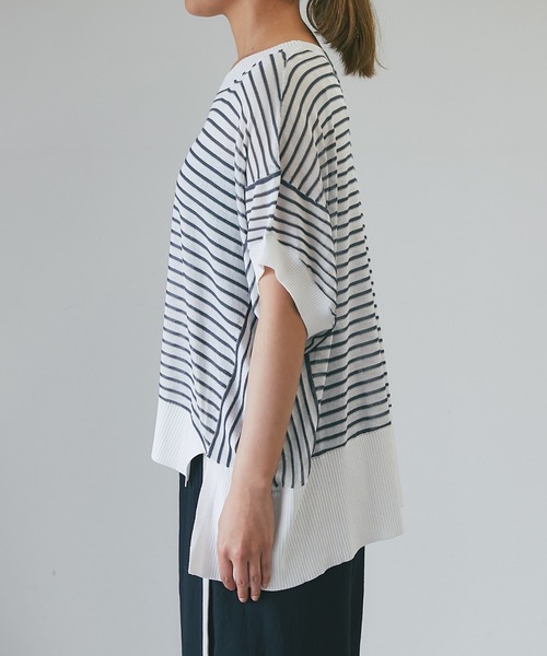 un dix cors（アンディコール）の「《着まわしやすい・薄手ニット》ボーダーバンザイニット（ニット/セーター・レディース・ブラック/オフホワイト・FREE）」の13枚目の写真