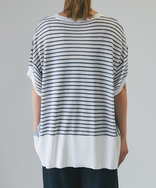 un dix cors（アンディコール）の「《着まわしやすい・薄手ニット》ボーダーバンザイニット（ニット/セーター・レディース・ブラック/オフホワイト・FREE）」の14枚目の写真