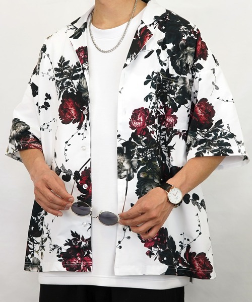 Burner(バーナー)の「【GROOVY STORE】オーバーサイス総柄開襟シャツ(シャツ/ブラウス・メンズ・ホワイト/ブラック/ブラック系その他2/ホワイト系その他2・M/L)」の1枚目の写真