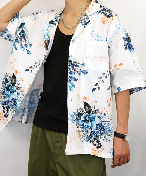 Burner(バーナー)の「【GROOVY STORE】オーバーサイス総柄開襟シャツ(シャツ/ブラウス・メンズ・ホワイト/ブラック/ブラック系その他2/ホワイト系その他2・M/L)」の2枚目の写真