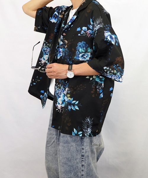 Burner(バーナー)の「【GROOVY STORE】オーバーサイス総柄開襟シャツ(シャツ/ブラウス・メンズ・ホワイト/ブラック/ブラック系その他2/ホワイト系その他2・M/L)」の9枚目の写真