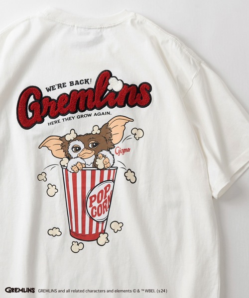 make a ray!（メイク ア レイ！）の「【GREMLINS/グレムリン】ギズモ ヴィンテージテイスト BIGプリント＆ポップコーンイラスト サガラ刺繍デザイン オーバーサイズ半袖Tシャツ/ビッグシルエット（Tシャツ/カットソー・メンズ・オフホワイト/ダークブルー/スミクロ/チャコールグレー/ホワイト/レモンイエロー・M/L/XL）」の2枚目の写真