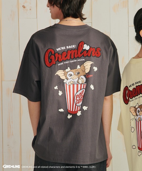 make a ray!（メイク ア レイ！）の「【GREMLINS/グレムリン】ギズモ ヴィンテージテイスト BIGプリント＆ポップコーンイラスト サガラ刺繍デザイン オーバーサイズ半袖Tシャツ/ビッグシルエット（Tシャツ/カットソー・メンズ・オフホワイト/ダークブルー/スミクロ/チャコールグレー/ホワイト/レモンイエロー・M/L/XL）」の3枚目の写真