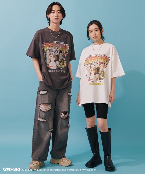 make a ray!（メイク ア レイ！）の「【GREMLINS/グレムリン】ギズモ ヴィンテージテイスト BIGプリント＆ポップコーンイラスト サガラ刺繍デザイン オーバーサイズ半袖Tシャツ/ビッグシルエット（Tシャツ/カットソー・メンズ・オフホワイト/ダークブルー/スミクロ/チャコールグレー/ホワイト/レモンイエロー・M/L/XL）」の17枚目の写真