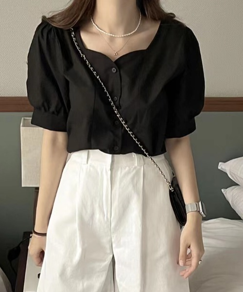 Diosfront(ディオスフロント)の「スクエアネックパフスリーブシャツブラウス(シャツ/ブラウス・レディース・ホワイト/ブラック・L/M/XL)」の12枚目の写真