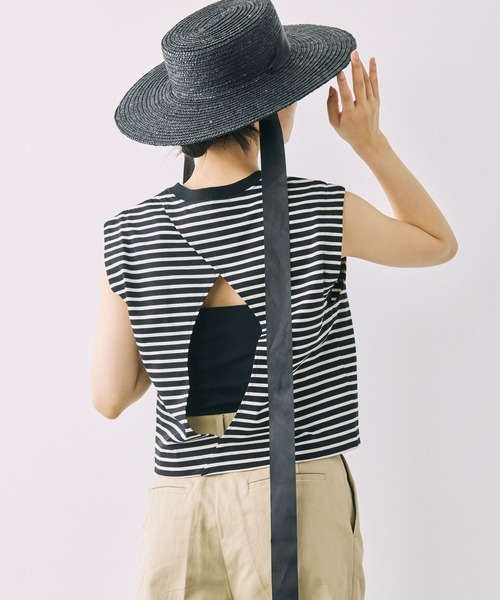 BABYLONE(バビロン)の「バックオープンプルオーバー(Tシャツ/カットソー・レディース・オフホワイト/ブラック×ホワイト/チャコール/マルチ/ホワイト・フリー)」の3枚目の写真