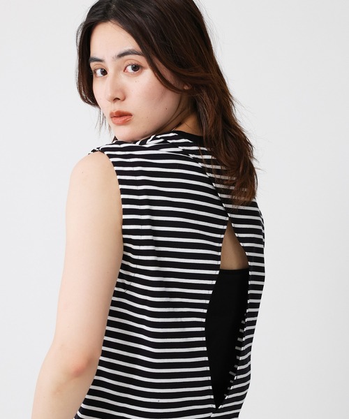 BABYLONE(バビロン)の「バックオープンプルオーバー(Tシャツ/カットソー・レディース・オフホワイト/ブラック×ホワイト/チャコール/マルチ/ホワイト・フリー)」の5枚目の写真