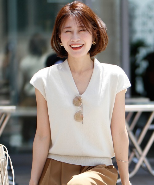Ehre style(エーレスタイル)の「夏に着たい!Tシャツの代わり大人サマーニット(ニット/セーター・レディース・モカ/ミント/ブラック/ピンク/ベージュ・FREE)」の6枚目の写真