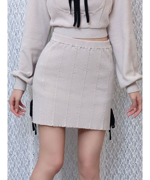 EATME（イートミー）の「サイドリボンニットスカート（セットアップ可能）（スカート・レディース・グレー/ブラック・FREE）」の3枚目の写真